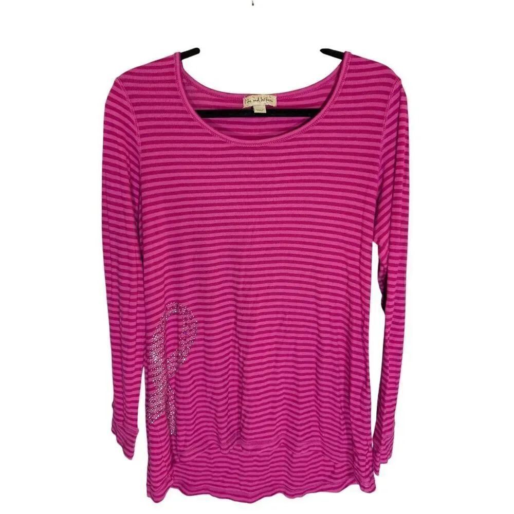 One World Shirt Pink Striped Long Sleeve Breast Cancer Awareness Women’s Large